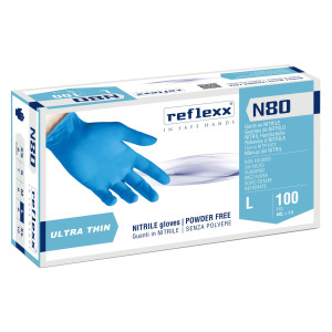 CONF 100 GUANTI IN NITRILE ULTRASOTTILI N80B TAGLIA L AZZURRO REFLEXX COD. N80B/L