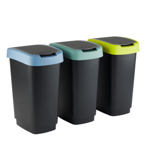 KIT 3 PATTUMIERE C/COPERCHIO BASCULANTE 50LT (GRIGIO/VERDE/LIME) ROTHO COD. F600399