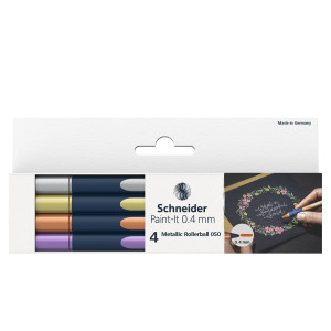 ASTUCCIO 4 METALLIC ROLLER 050 PUNTA 0.4MM COLORI ASSORTITI SCHNEIDER COD. P700495