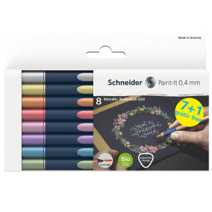 ASTUCCIO 8 METALLIC ROLLER 050 PUNTA 0.4MM COLORI ASSORTITI SCHNEIDER COD. P700496