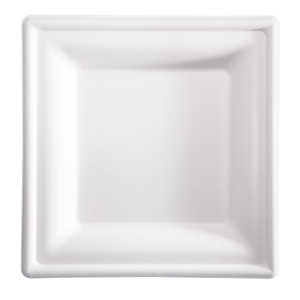 50 PIATTI QUADRATI MONOUSO IN CANNA DA ZUCCHERO 20X20CM BIANCO SIGNOR BIO COD. BPS002BIO50B