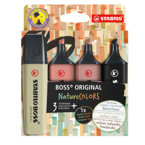 ASTUCCIO 4 EVIDENZIATORI STABILO BOSS NATURECOLORS (OLIVA/CACAO/SIENA/NERO COD. 70/4-2-3