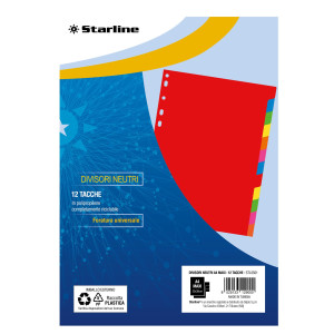 DIVISORI NEUTRI IN PP 12 TACCHE F.TO A4 MAXI 22X30CM STARLINE COD. 2000008C1-STL
