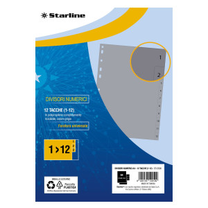 DIVISORI NUMERICI (1-12) IN PP 12 TACCHE F.TO A4 21X29,7CM GRIGIO STARLINE COD. 2000013C5-STL