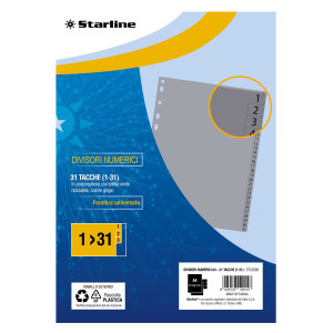 DIVISORI NUMERICI (1-31) IN PP 31 TACCHE F.TO A4 21X29,7CM -GRIGIO STARLINE COD. 2000014C5-STL