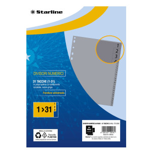 DIVISORI NUMERICI (1-31) IN PP 31 TACCHE F.TO A4 MAXI 22X30CM GRIGIO STARLINE COD. 2000018C5-STL