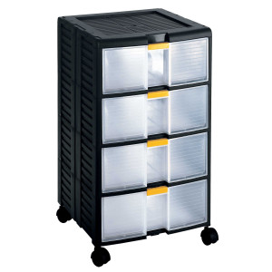 CASSETTIERA MODULARE CON MANIGLIA 4 CASSETTI E RUOTE NERO TRASPARENTE STORE-AGE COD. 1002296