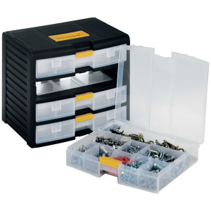 CASSETTIERA MODULARE CON MANIGLIA 4 CASSETTI NERO TRASPARENTE STORE-AGE COD. 1002299