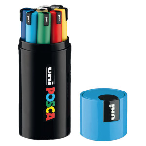 GIFT BOX AZZURRO 9 MARCATORI POSCA PEN PC1 PUNTA 0.7MM COL.ASS. UNI COD. M 84020327
