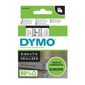 NASTRO DYMO TIPO D1 (6MMX7MT) NERO/TRASPARENTE 436100 COD. S0720770