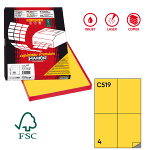ETICHETTA ADESIVA C/519 GIALLO 100FG A4 105X148,5MM (4ET/FG MARKIN COD. X210C519GI