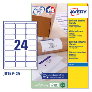 ETICHETTA ADESIVA J8159 BIANCA 25FG A4 63,5X33,9MM (24ET/FG) INKJET AVERY COD. J8159-25