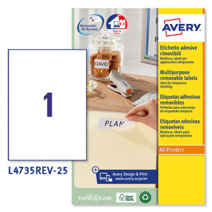 ETICHETTA ADESIVA L4735REV BIANCA RIMOVIBILI 25F A4 210X297MM (1ET/FG) LASER COD. L4735REV-25