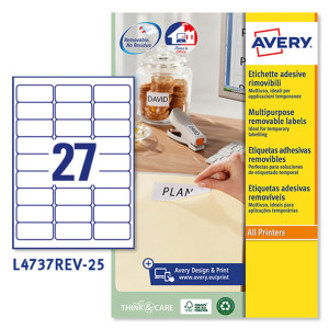 ETICHETTA ADESIVA L4737REV BIANCA RIMOVIBILI 25FG A4 63,5X29,6MM (27ET/F) LASER COD. L4737REV-25