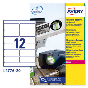POLIESTERE ADESIVO L4776 BIANCO 20FG A4 99,1X42,3MM (12ET/FG) LASER AVERY COD. L4776-20