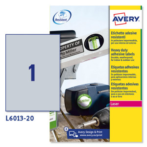 POLIESTERE ADESIVO L6013 ARGENTO 20FG A4 210X297MM (1ET/FG) LASER AVERY COD. L6013-20