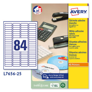 ETICHETTE ADESIVE L7656 BIANCHE 25FG A4 46X11,1MM (84ET/FG) INKJET/LASER AVERY COD. L7656-25