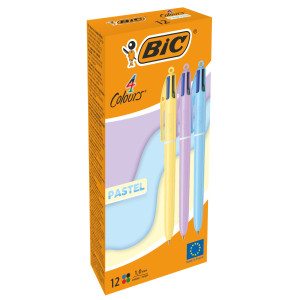 SCATOLA 12 PENNA SFERA A SCATTO 4 COLORI PASTEL 1.0MM BIC COD. 517320
