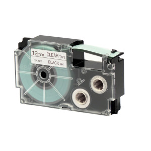 NASTRO CASIO 12MM X 8MT NERO SU TRASPARENTE COD. XR-12X
