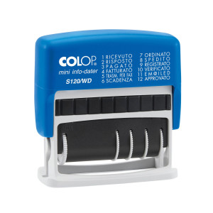 TIMBRO MINI S120WD DATARIO + POLINOMIO 12DICITURE 4MM AUTOINCHIOSTRANTE COLOP COD. S120/WD