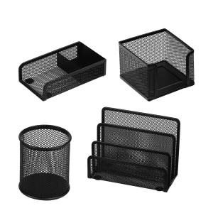 SET SCRIVANIA 4 ACCESSORI IN RETE METALLICA NERO 1424 LEBEZ COD. 1424-N