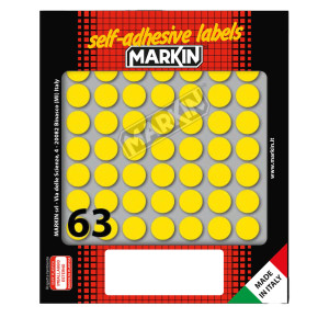 ETICHETTA ADESIVA GIALLO TONDA D14MM (10FOGLI X 63ETICHETTE) MARKIN COD. 10005GI