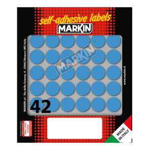 ETICHETTA ADESIVA BLU TONDA D18MM (10FOGLI X 42ETICHETTE) MARKIN COD. 10006BL