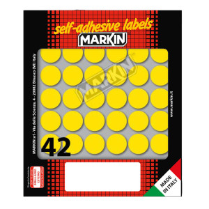 ETICHETTA ADESIVA GIALLO TONDA D18MM (10FOGLI X 42ETICHETTE) MARKIN COD. 10006GI