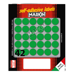 ETICHETTA ADESIVA VERDE TONDA D18MM (10FOGLI X 42ETICHETTE) MARKIN COD. 10006VE