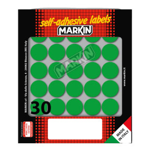 ETICHETTA ADESIVA VERDE TONDA D22MM (10FOGLI X 30ETICHETTE) MARKIN COD. 10007VE
