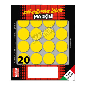ETICHETTA ADESIVA GIALLO TONDA D27MM (10FOGLI X 20ETICHETTE) MARKIN COD. 10008GI