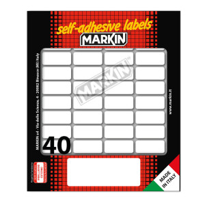 ETICHETTA ADESIVA BIANCA 28X12MM (10FOGLI X 40ETICHETTE) MARKIN COD. 10022 CONFEZIONE DA 25