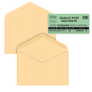 500 BUSTE GIALLO POSTALE GOMMATA CARTA RICICLATA FSCÂ® 180X240MM 80GR PIGNA ENVEL COD. 038835218