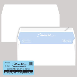 25 BUSTE SILVER90 STRIP FSC BIANCA INTERNOGRAFATA S/FINESTRA110X230MM90GR PIGNA COD. 0593022AM