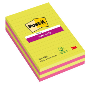 BLOCCO 45FOGLIETTI POST-IT  SUPER STICKY 127X203MM RIGHE ULTRACOLOR 845-4SUCC COD. 7100235841 CONFEZIONE DA 4