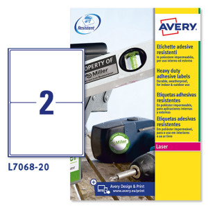 POLIESTERE ADESIVO L7068 BIANCO 20FG A4 199,6X143,5MM (2ET/FG) LASER AVERY COD. L7068-20