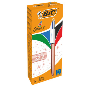 SCATOLA 12 PENNA SFERA A SCATTO 4 COLORI ROSE GOLD 1.0MM BIC COD. 504894