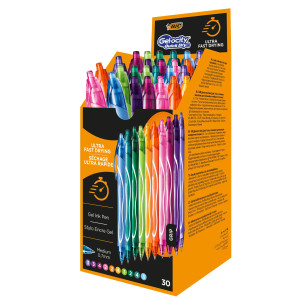 BOX 30 PENNE SFERA SCATTO 10 COLORI ASSORTITI GELOCITY QUICK DRY BIC COD. 999460