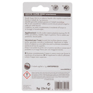 COLLA ISTANTANEA UNIVERSALE BOSTIK SUPER MINI BLISTER 3X1G COD. D2743