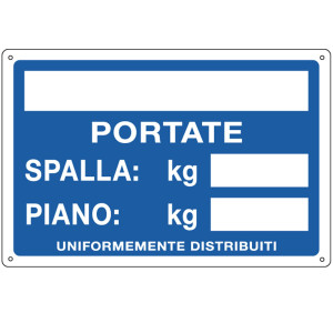 CARTELLO ALLUMINIO 30X20CM 'PORTATE: SPALLA / PIANO' COD. 3130
