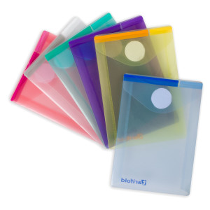 SET 6 BUSTE PP CON VELCRO F.TO VERTICALI 8X11.5CM COLORI ASSORTITI COD. B510219
