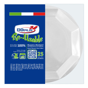 25 PIATTI DA FRUTTA D170MM IN PS REUSE BIANCO DOPLA COD. 12512
