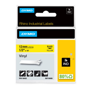 NASTRO VINILE 12MM X 5.5MT NERO SU GIALLO 18432 RHINO COD. S0718450
