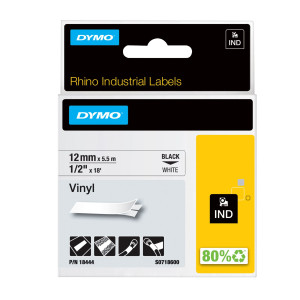 NASTRO VINILE 12MM X 5.5MT NERO SU BIANCO 18444 RHINO COD. S0718600..