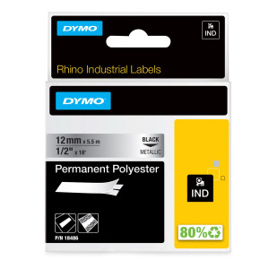 NASTRO POLIESTERE PERMANENTE 12MM X 5.5MT NERO SU METALLO 18486 RHINO COD. S0718180