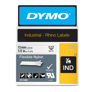 NASTRO NYLON FLESSIBILE 12MM X 3.5MT NERO SU BIANCO 18488 RHINO COD. S0718100