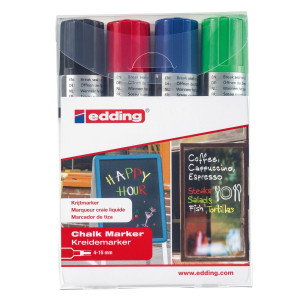 BUSTA 4 MARCATORI EDDING 4090 PUNTA SCALPELLO GESSO LIQUIDO COL.ASSORTITI COD. 4-4090-4999