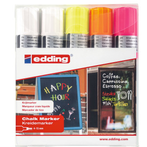 ASTUCCIO 5 MARCATORE EDDING 4090 PUNTA SCALPELLO GESSO LIQUIDO ASSORTITI FLUO COD. 4-4090-5999