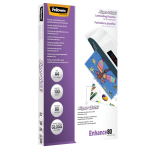 SCATOLA 100 POUCHES ENHANCE80 SUPERQUICK 80MIC A4 FELLOWES COD. 5440001.