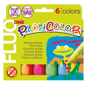 TEMPERA SOLIDA PLAYCOLOR 6 COLORI FLUO IN STICK DA 10GR COD. 10431